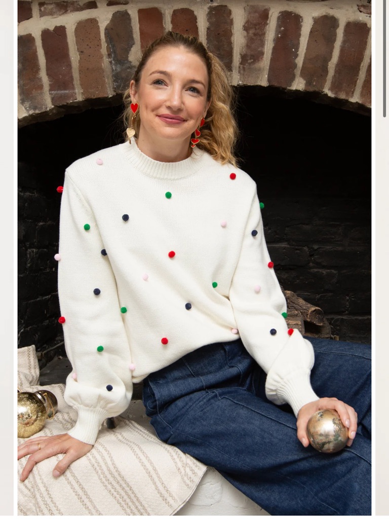 Duffield Lane Holiday Pom Pom Heirloom Cotton Sweater